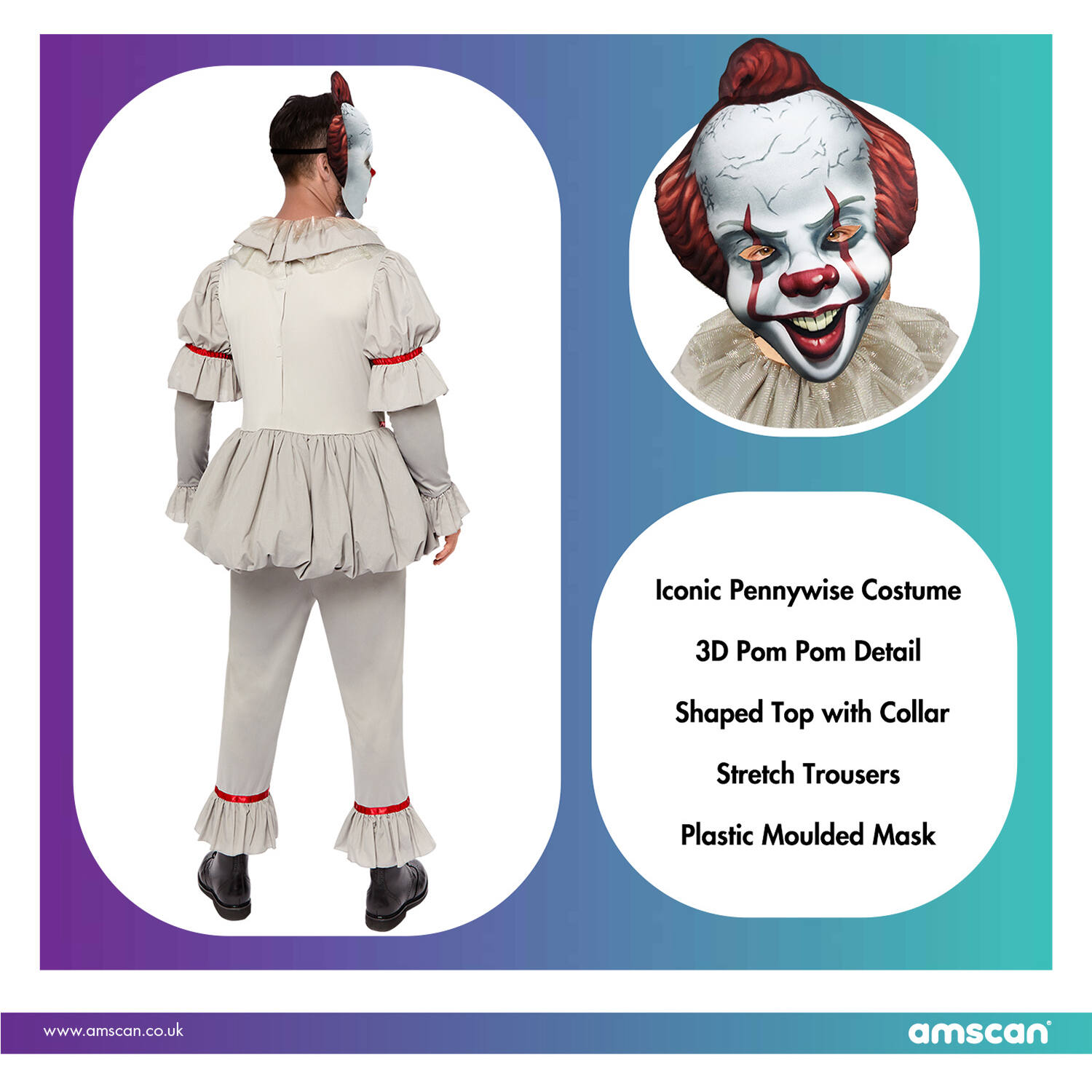 Volwassen Clown Licentie Kostuum IT 50/52 - Afbeelding 2