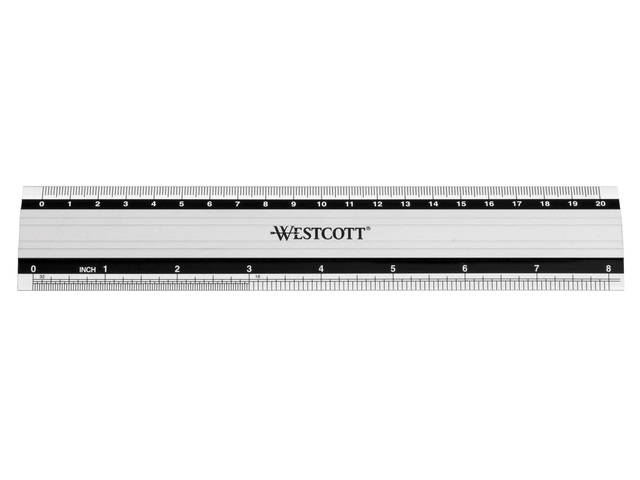 Liniaal Westcott 20 cm Aluminium met Anti-slip