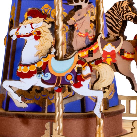 AB DIY Robotime, Muziekdoos Hout DIY Classic Carousel, (Draaimolen)25,5×25,7×29,5cm - Afbeelding 1