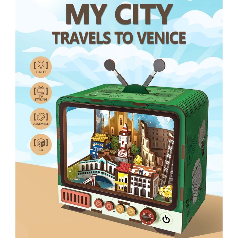 AB DIY Inspirebox, 3D Houten Puzzel, TV-serie, Travels to Venice, 14,7×8,7×12,5cm
