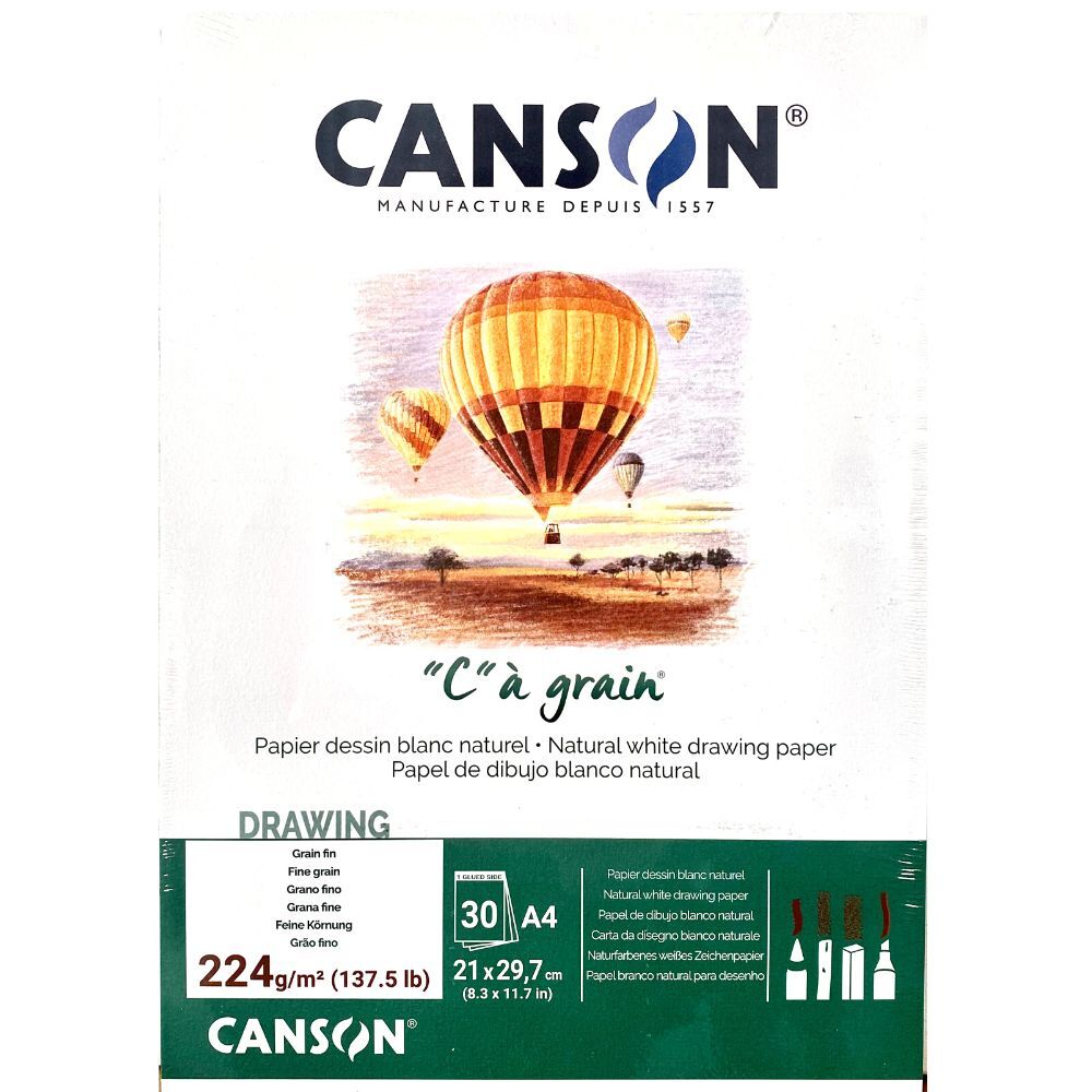 Canson "C" à grain Tekenpapier Blok Fijne Korrel Wit A4 224gr. 30vel.