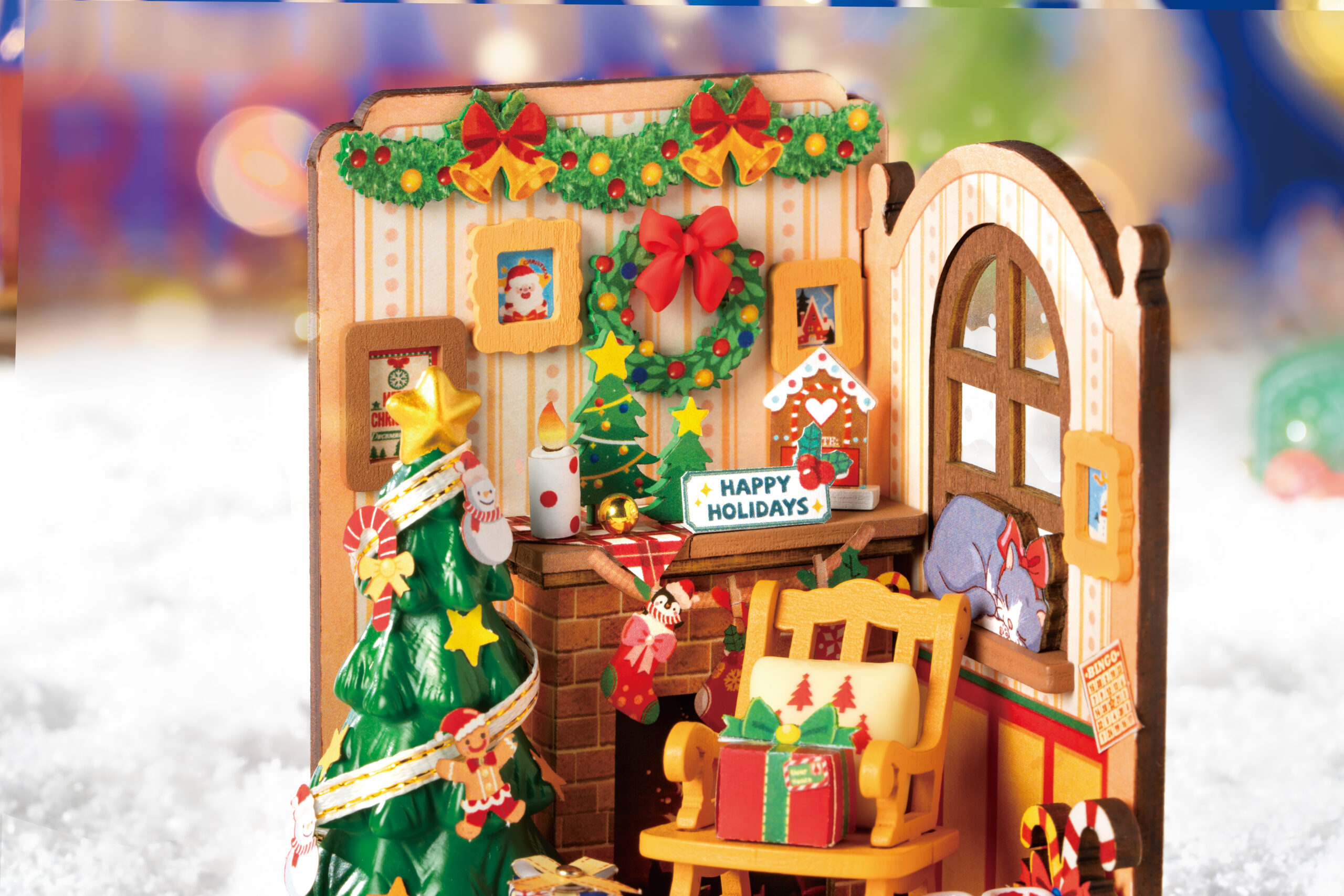 AB DIY Robotime, Huisje Christmas (Kerst) Fireplace (Openhaard), 7x7x9,5cm - Afbeelding 3