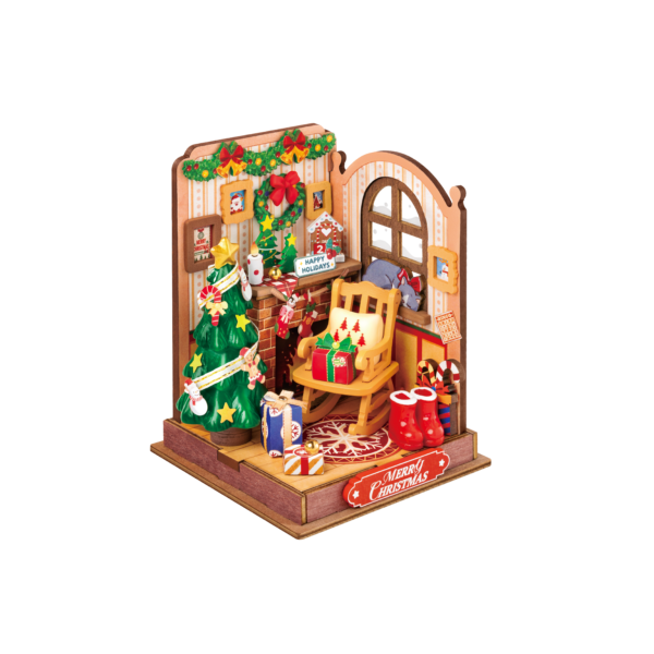 AB DIY Robotime, Huisje Christmas (Kerst) Fireplace (Openhaard), 7x7x9,5cm