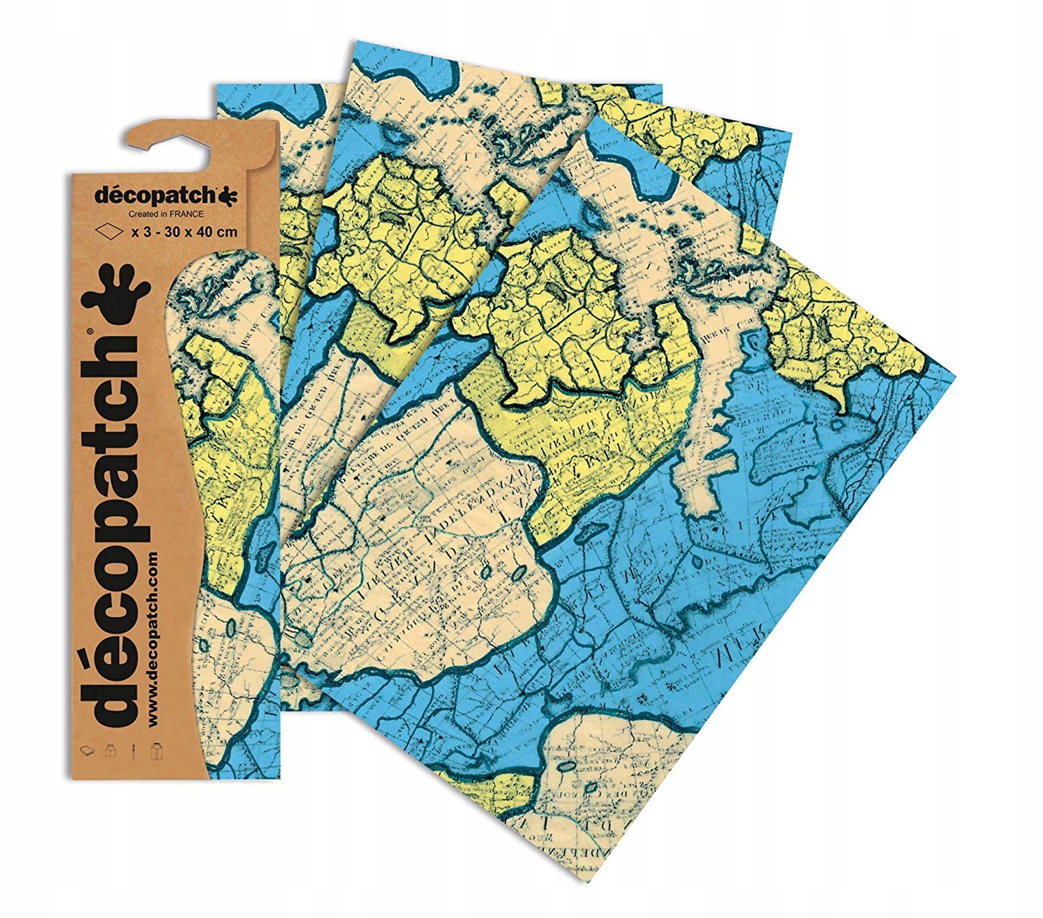 Décopatch Papier 3 Vellen Landkaart Blauw 30x40cm - Afbeelding 1