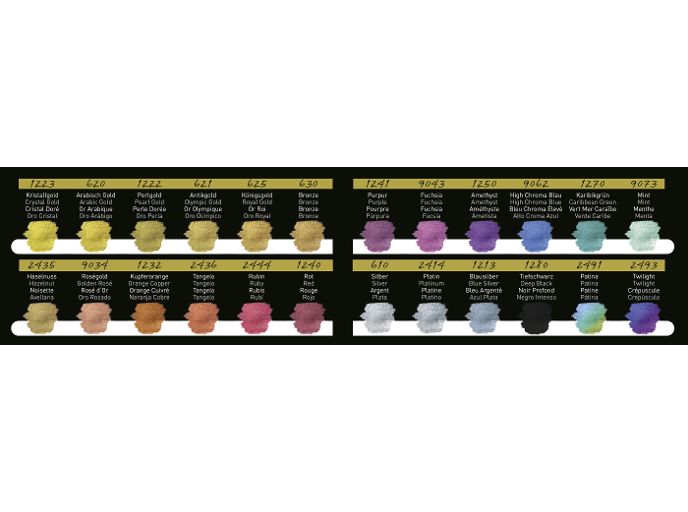 Aquarelverf 30 mm metaalkleuren 24 stuks met 2 flipflop kleuren. FINETEC - Afbeelding 2