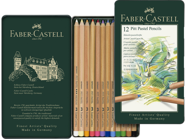 Pastelpotloden Faber-Castell Pitt metalen blik etui a 12 stuks