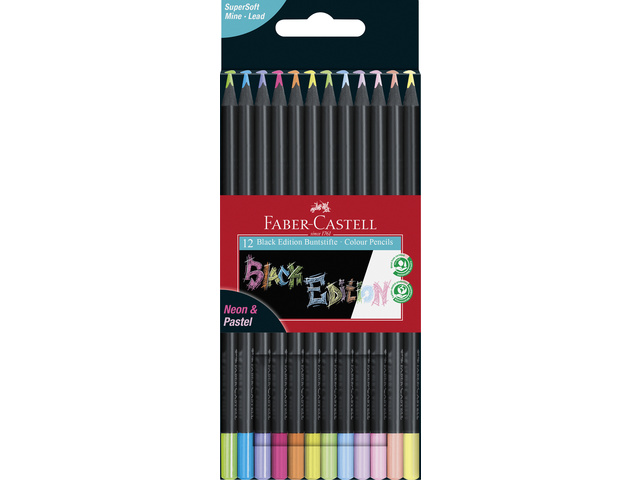 Kleurpotlood Faber-Castell Black Edition 12 stuks           neon+pastel in karton etui