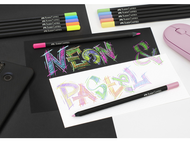 Kleurpotlood Faber-Castell Black Edition 12 stuks           neon+pastel in karton etui - Afbeelding 2