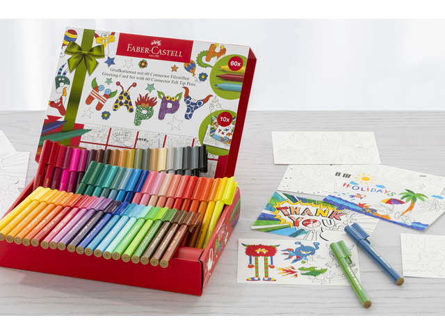 60 connector viltstiften Faber Castell  / Wenskaartenset met 10 kaarten   - Afbeelding 2