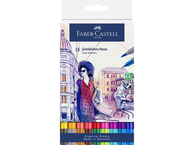Duo aquarelmarker Faber-Castell Goldfaber etui 18 stuks
