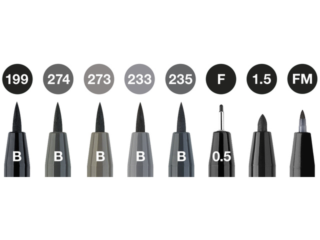 Faber Castell Pitt Artist Brushpen En Fineliner Set Zwart/Grijs 8st. - Afbeelding 2