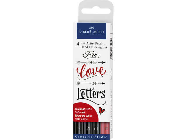 Tekenstift Faber-Castell Pitt Artist Pen handlettering 4-delig etui zwart
