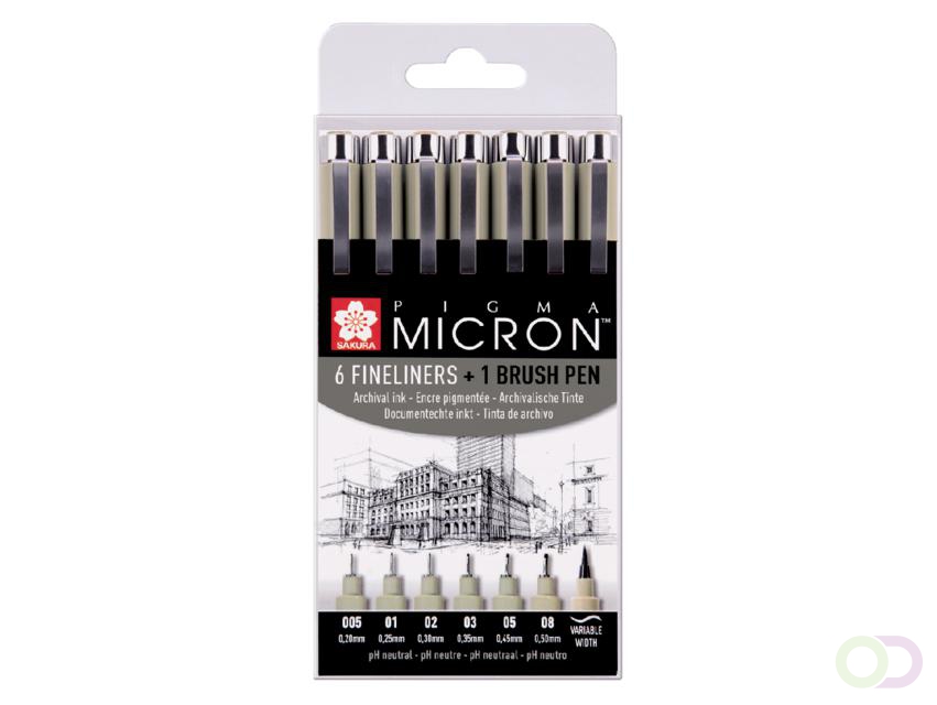 Sakura Pigma Micron Set 6 fineliners +1 Pigma Penseel