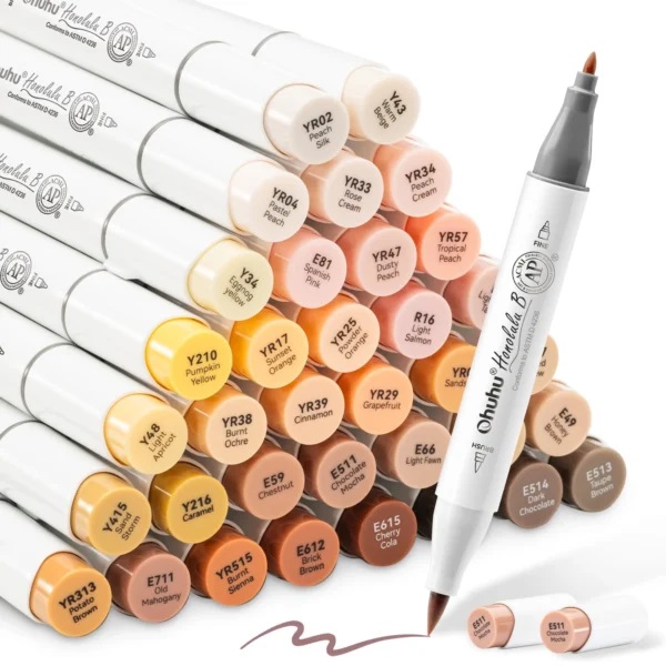 Ohuhu Honolulu B 36 Huidskleuren Alcohol Art Markers Penseel & Fiijne Punt