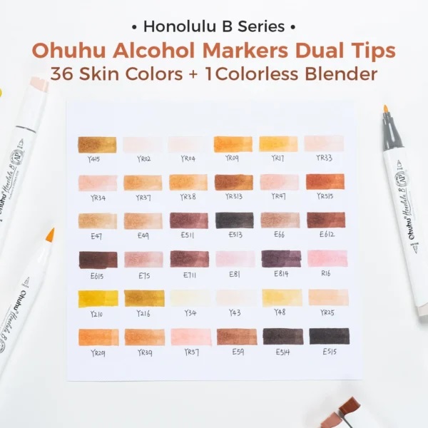 Ohuhu Honolulu B 36 Huidskleuren Alcohol Art Markers Penseel & Fiijne Punt - Afbeelding 3