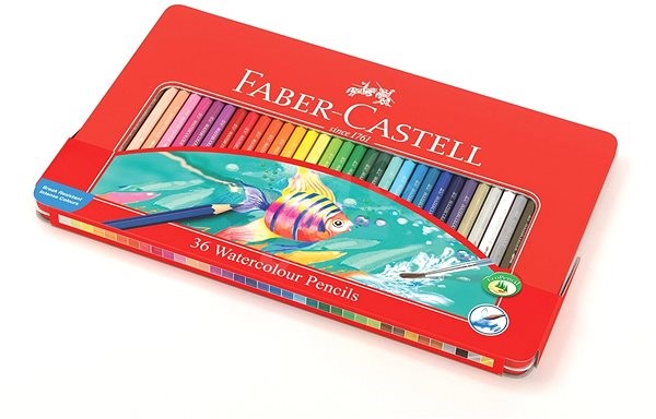 Aquarelpotlodenset Faber Castell met penseel in metalen doos 36 stuks - Afbeelding 2