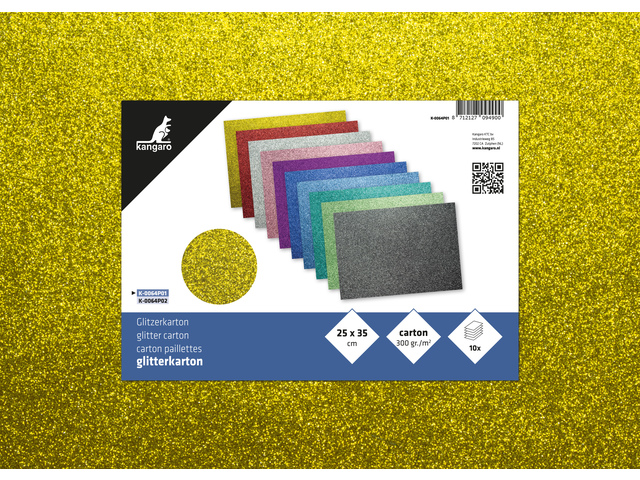 Glitterkarton Kangaro pak 10 vel 25x35cm, 10 kleuren 300    grams - Afbeelding 1