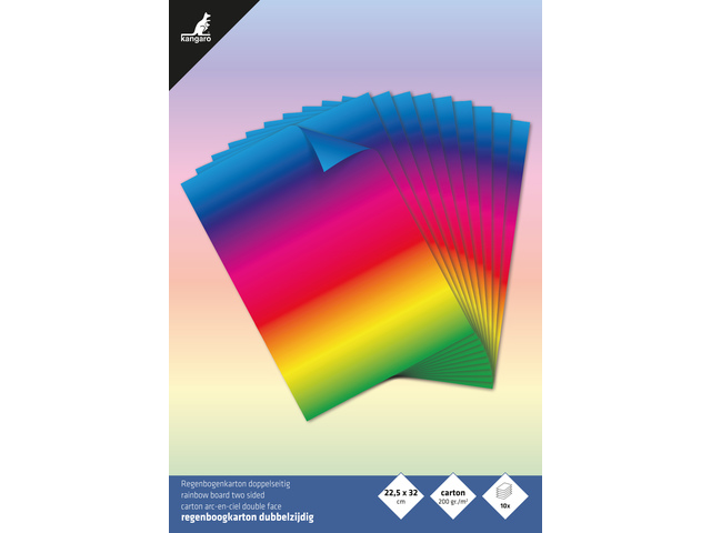 Regenboogpapier Kangaro 22x32 cm, tweezijdig bedrukt, 10    vel, 200 grams - Afbeelding 4