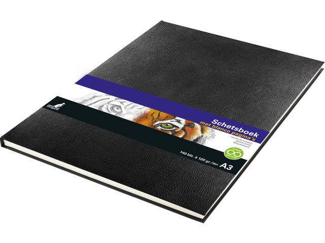 Schetsboek Kangaro A3 creme 120 grams blanco papier, 140    blz hard cover imprint slang, zwart