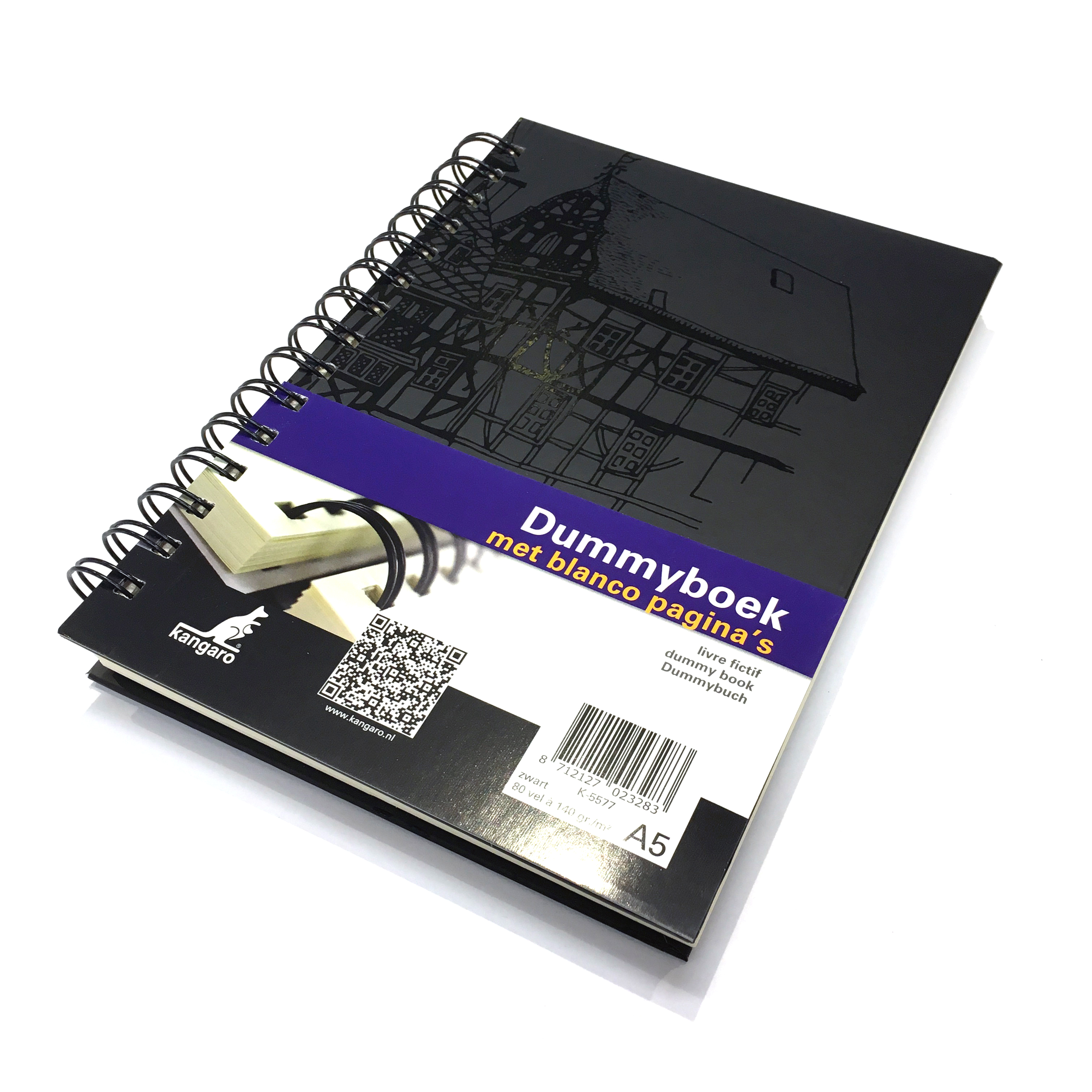 Dummyboek Kangaro A5 Wire-o cream hard cover 80 blad 140grs zwart design