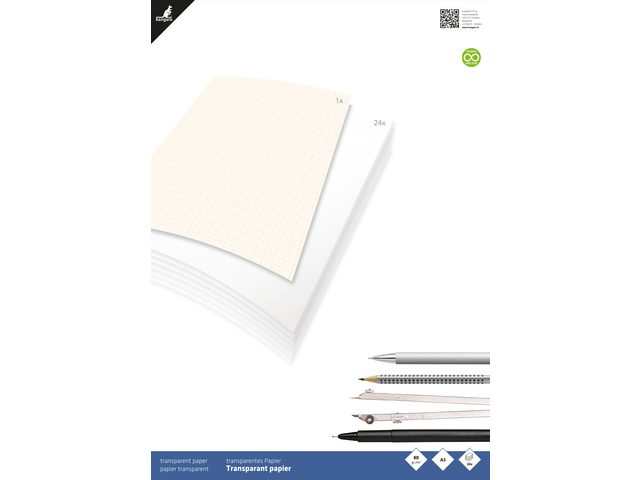 Transparant papier Kangaro A3 blok à 24 vel met 1 vel       milimeterpapier