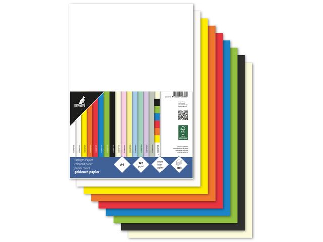 Papier Kangaro A4 120gr pak a 100 vel (10x10) assorti