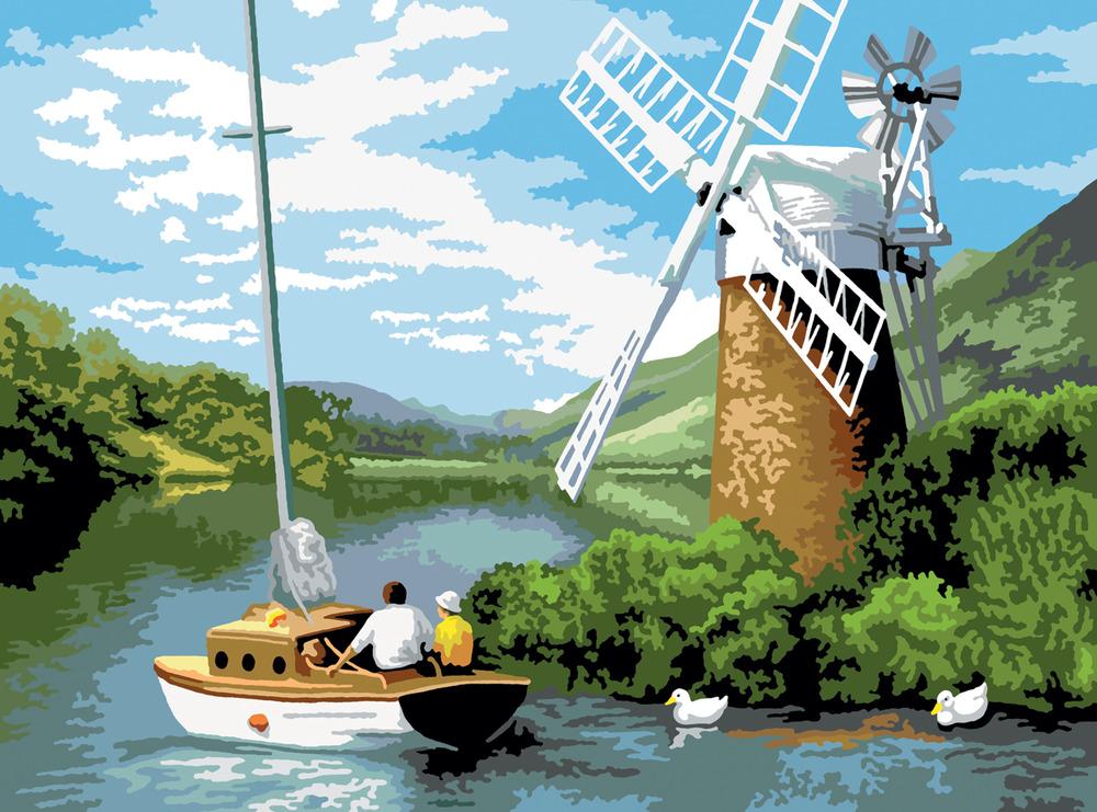 Schilderen Op Nummer - Molen Aan De Rivier 40x32cm