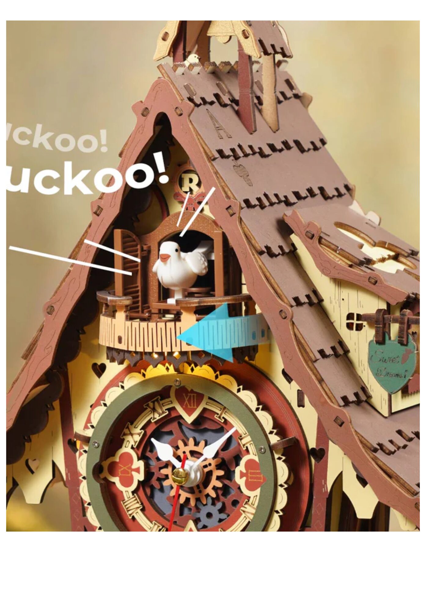 AB Robotime, 3D Houten Puzzel, Cuckoo Clock,  21x17x34 cm - Afbeelding 2