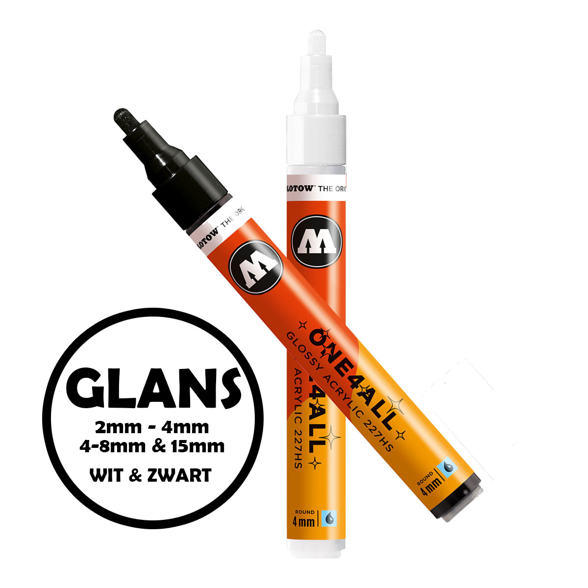 Molotow Acrylverf Glansmarkers in Wit of Zwart - Keuze uit diverse maten