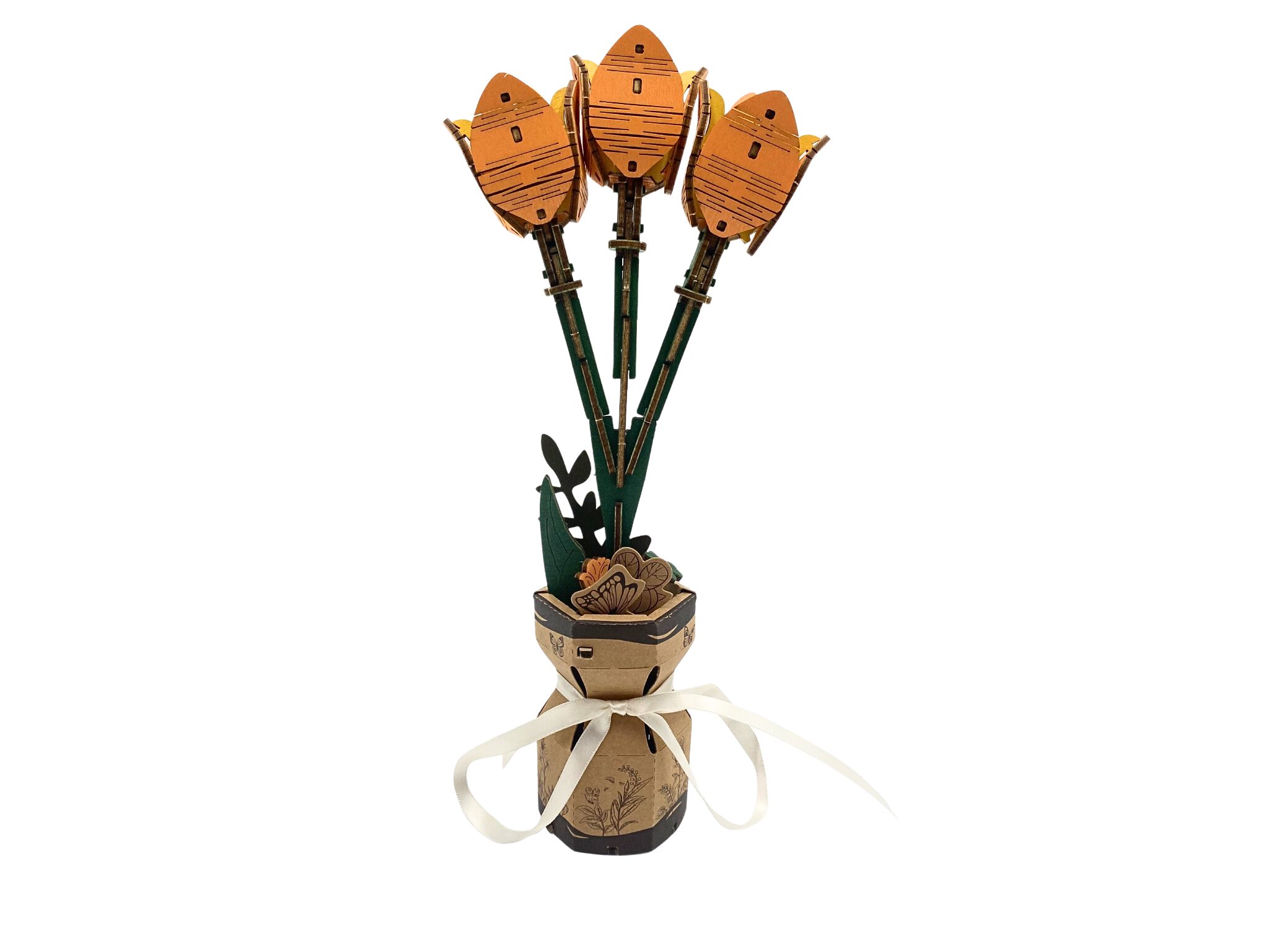 AB DIY Inspirebox, 3D Houten Puzzel, Bloemen, Oranje Tulpen, 5,5×5,5x20cm