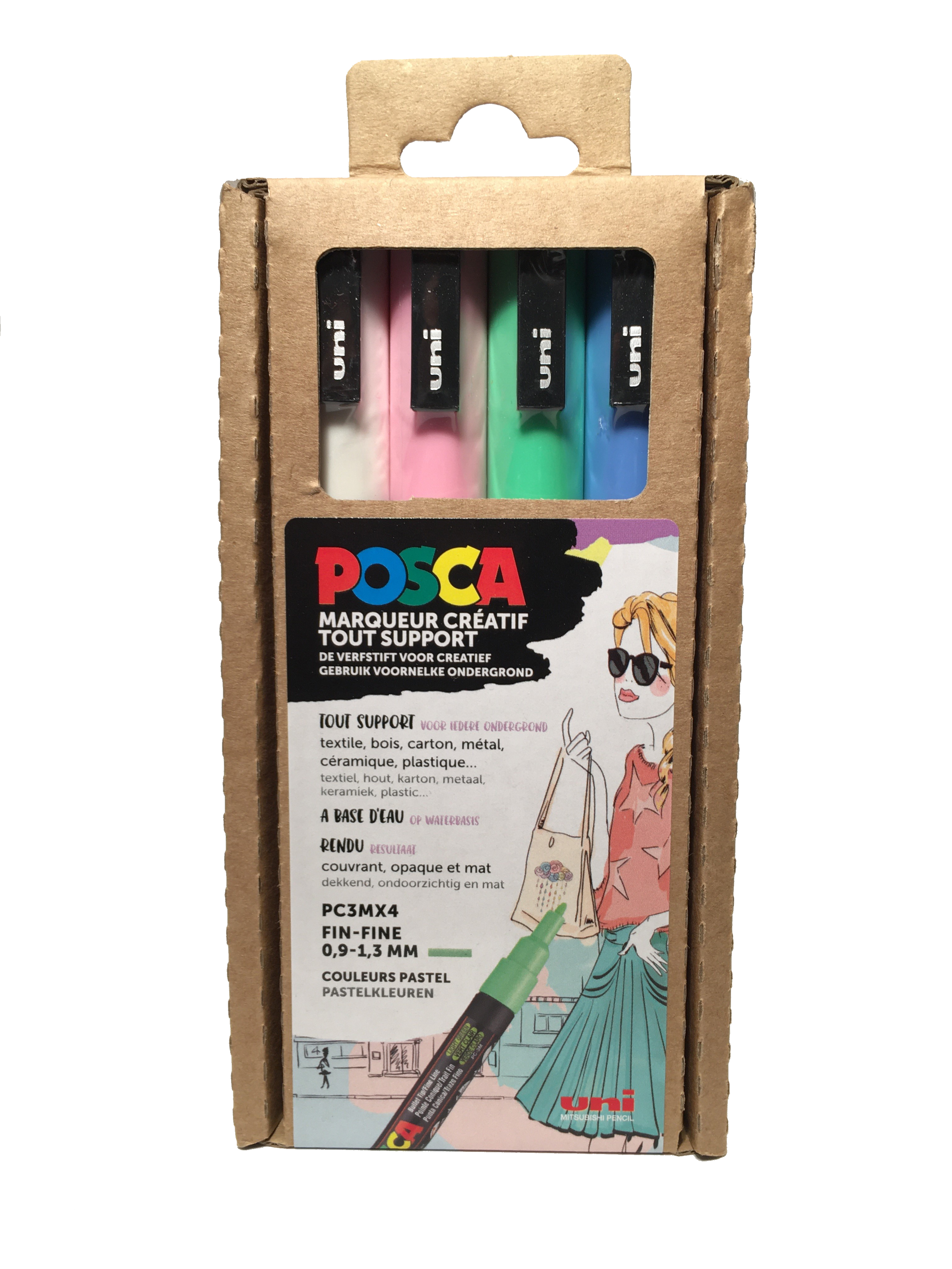 Posca Marker etui 4st PC3M Fijn 0,9-1,3mm Pastelkleuren Koel