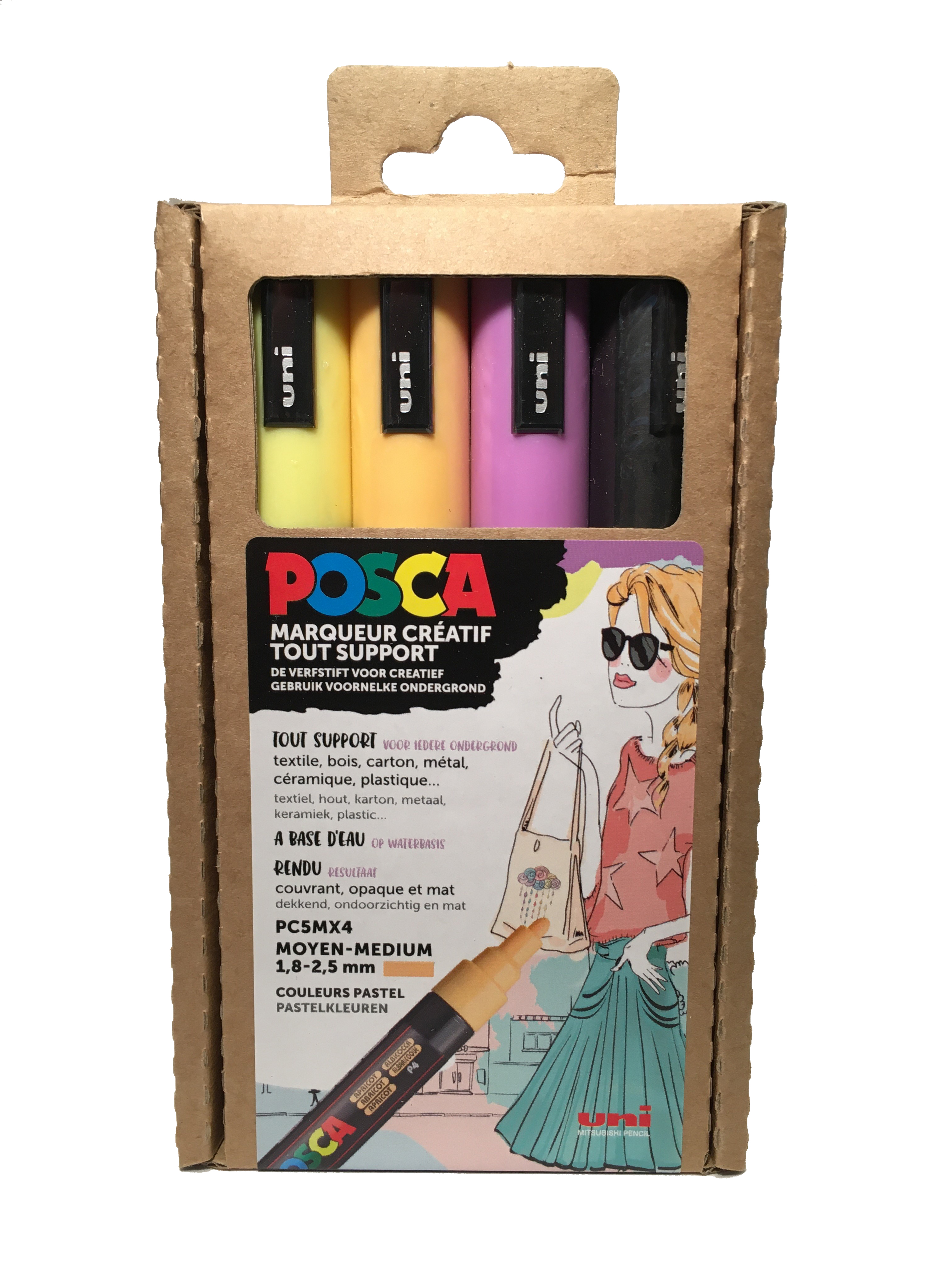 Posca Marker etui 4st PC5M Middel 1,8-2,5mm Pastelkleuren Warm