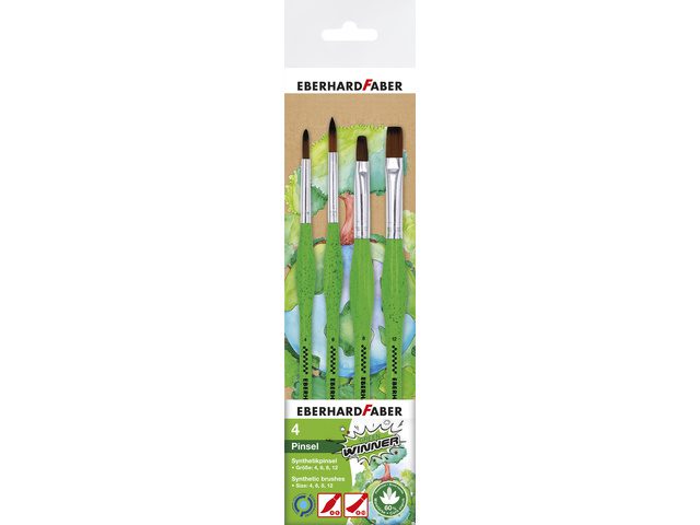 Eberhard Faber Penselenset  Green Winner 4st. Rond/plat      4,6,8 en 12, synthetisch haar en handvat