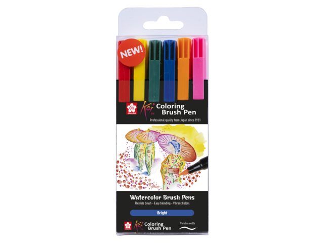 Sakura Koi Colouring Penseel Pen Set, 6 felle kleuren