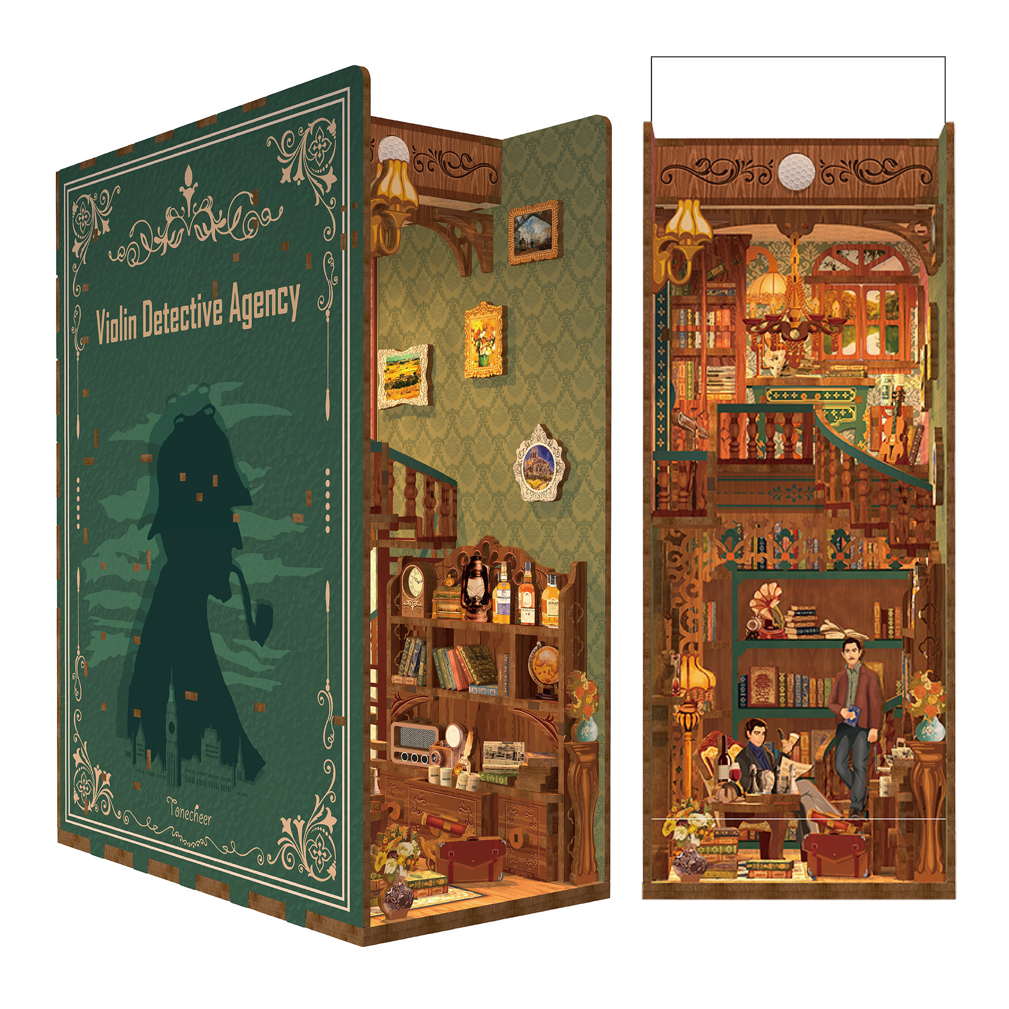 AB DIY Book Nook Boekensteun Violin Detective Agency Inclusief Transparante Display 18x9,8x24,5cm