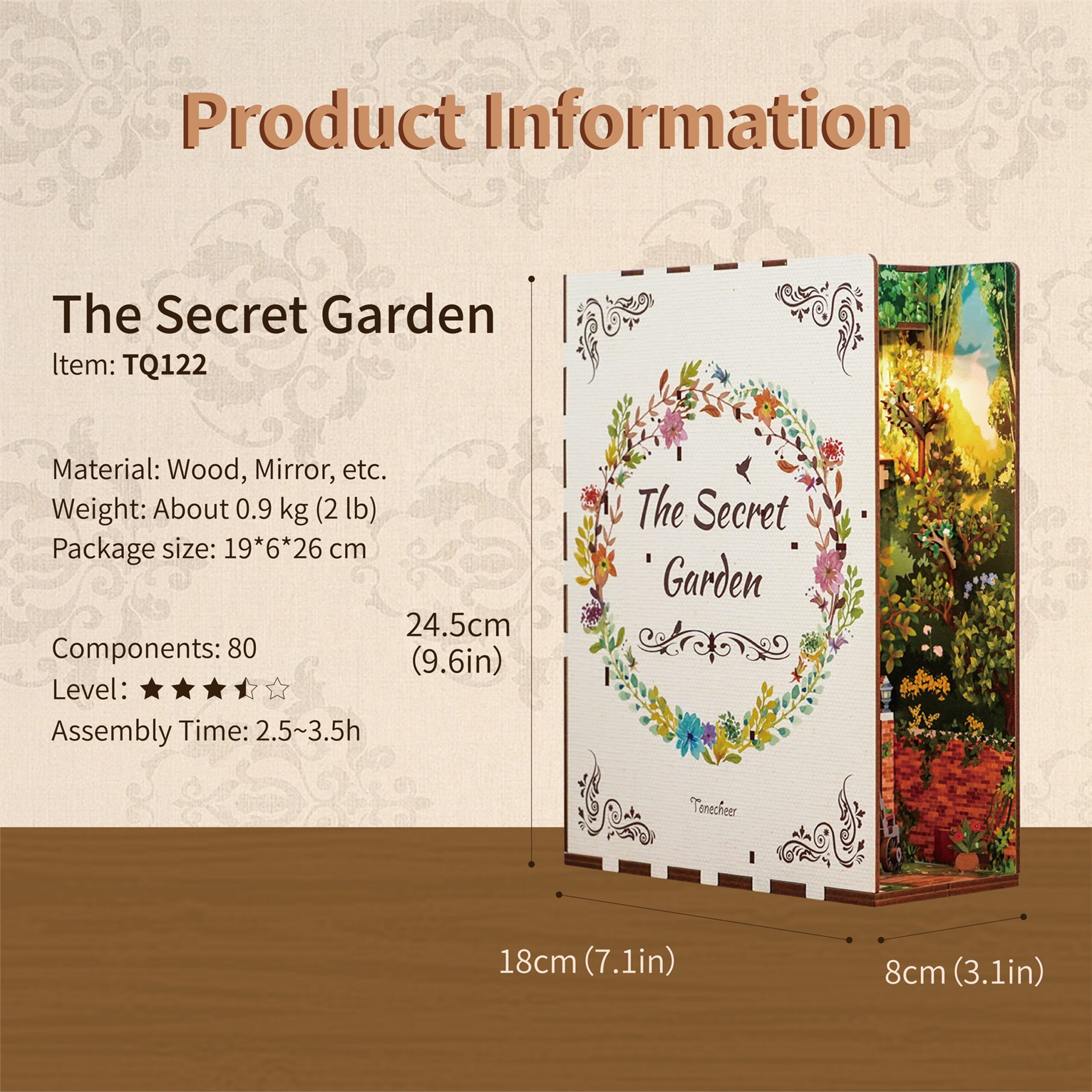 AB DIY Tonecheer, Book Nook, The Secret Garden Bookend, 18,2x8x24,5cm - Afbeelding 4