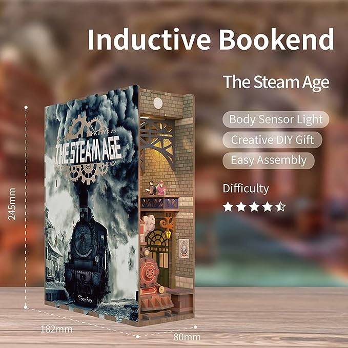 AB DIY Tonecheer, Book Nook, Trein/Train, The Steam Age Bookend, 18x8x24,5cm - Afbeelding 1