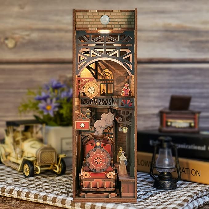 AB DIY Tonecheer, Book Nook, Trein/Train, The Steam Age Bookend, 18x8x24,5cm - Afbeelding 2