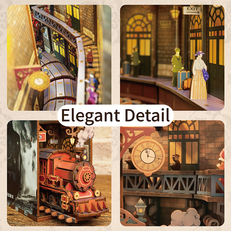 AB DIY Tonecheer, Book Nook, Trein/Train, The Steam Age Bookend, 18x8x24,5cm - Afbeelding 3