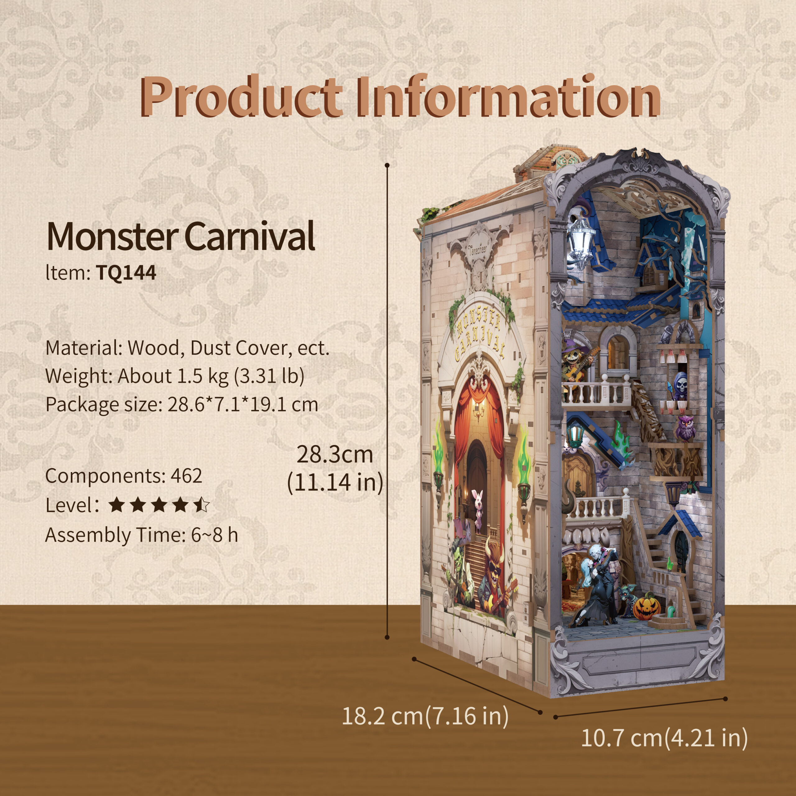 AB DIY Tonecheer, Book Nook Dubbelzijdig, Monster Carnival, 10,7×18,2×28,3 cm - Afbeelding 7