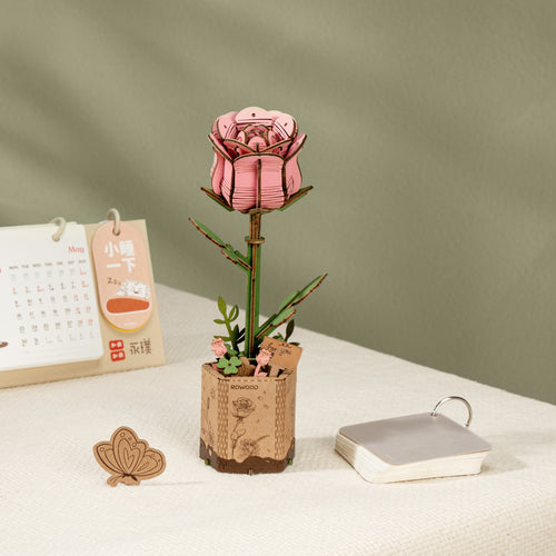 AB DIY Houten Bloem Roze Roos - Afbeelding 2