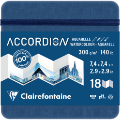 Clairefontaine Accordeonboek 1 Aquarelvel 300g 7,4x7,4 fine grain gevouwen in 18 pagina's