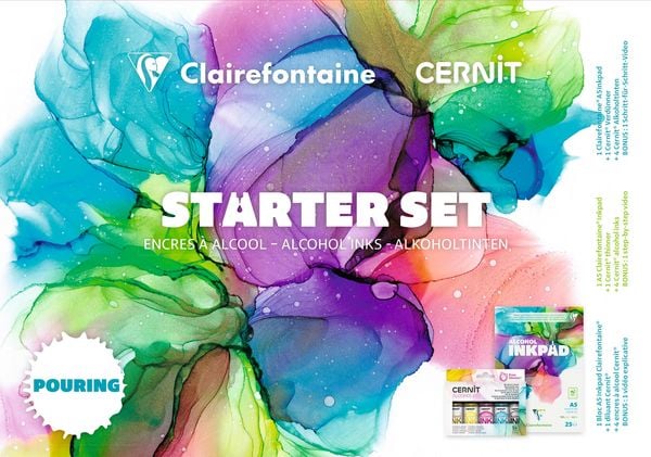 Starterset Alcohol Ink A5 Alcohol Inkpad blok Clairefontaine en Cernit alcoholinkt - Afbeelding 1