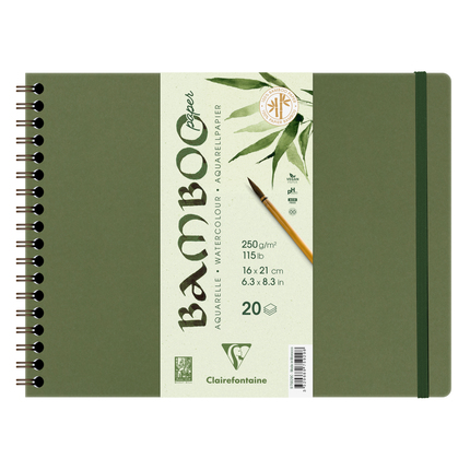  CLAIREFONTAINE BAMBOO AQUARELPAPIER 250GR 20VEL 16X21CM RINGBAND