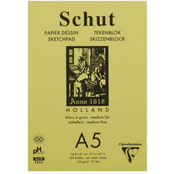 Schut Dessin Schetspapier Tekenblok 125gr A5 100 vel. Medium/Fijn