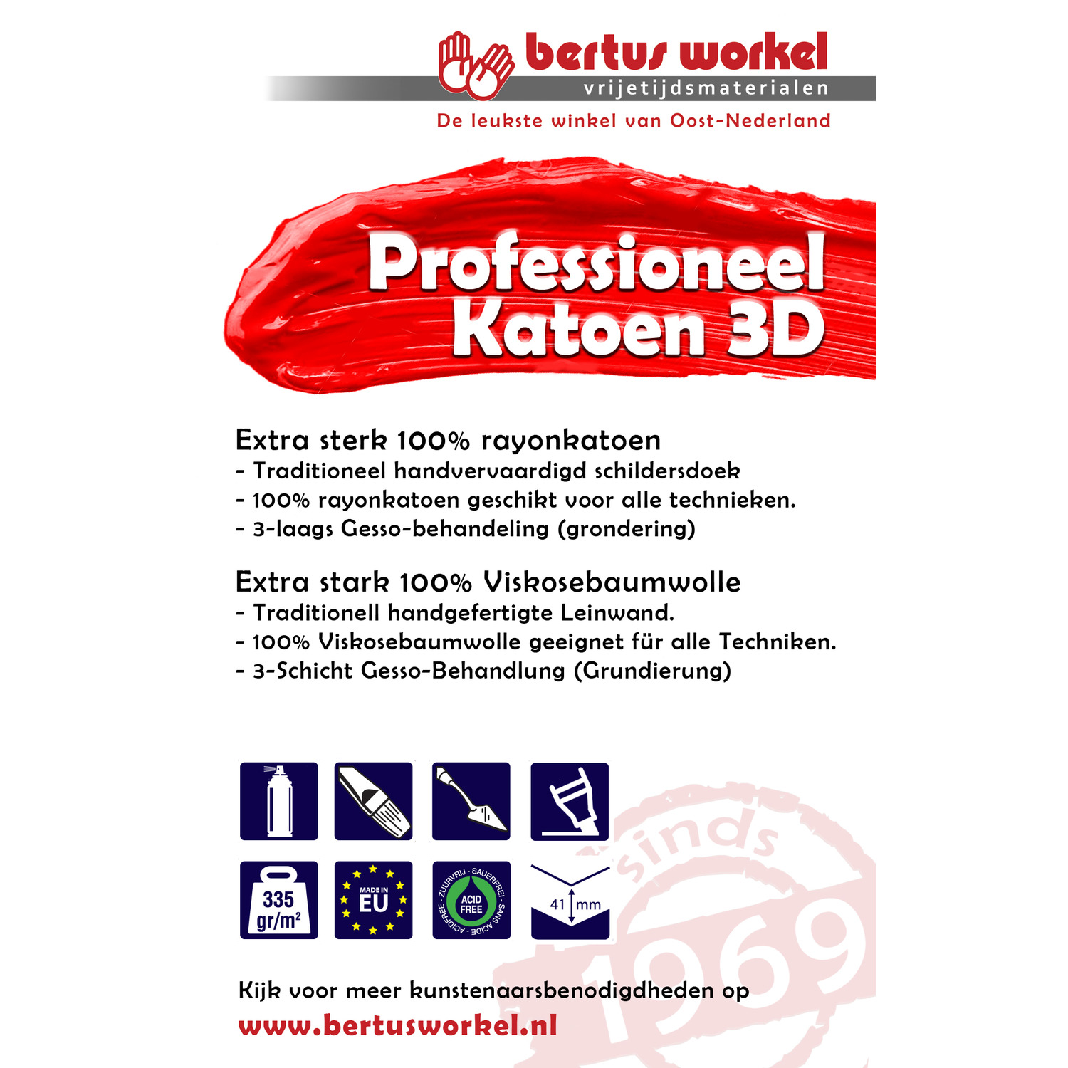 Schildersdoek Professioneel 3D Katoen 41mm per doos. – keuze uit 39 maten