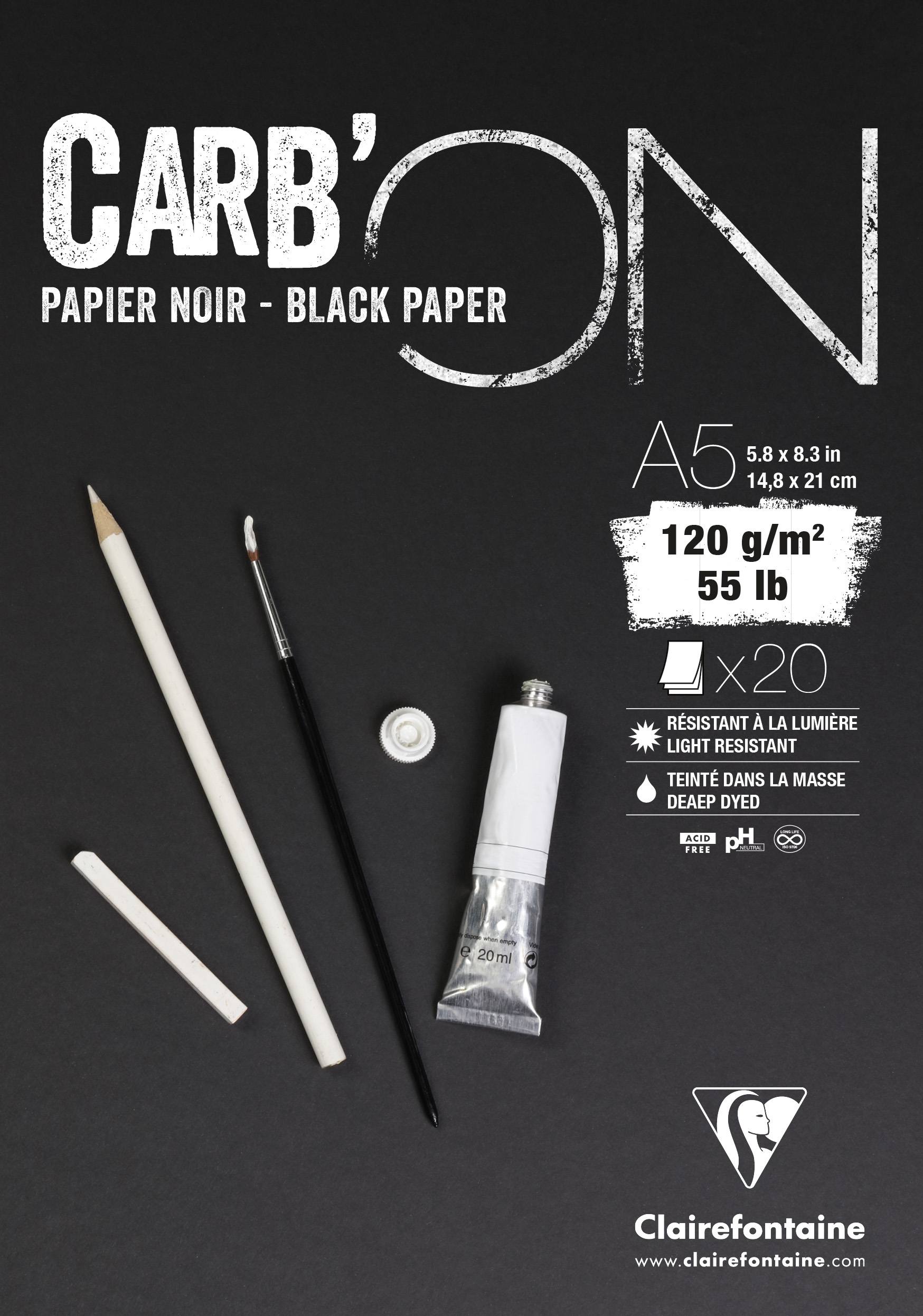 Carb'ON verlijmd zwart papier 120 gr., 20 vel A5