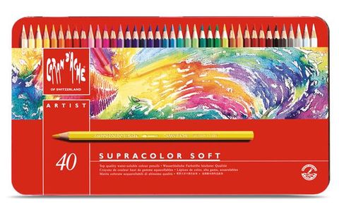 Caran d'Ache Supracolor Aquarelkleurpotloden Metalen doos, 40 kleurpotloden