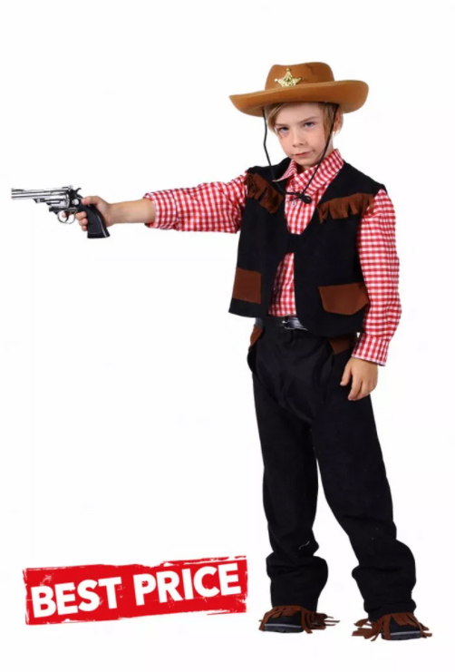 Cowboy blouse+vest+chaps kind, Mix van kleuren,