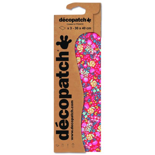 Décopatch Papier 3 Vellen Roze Bloemen Op Rood 30x40cm